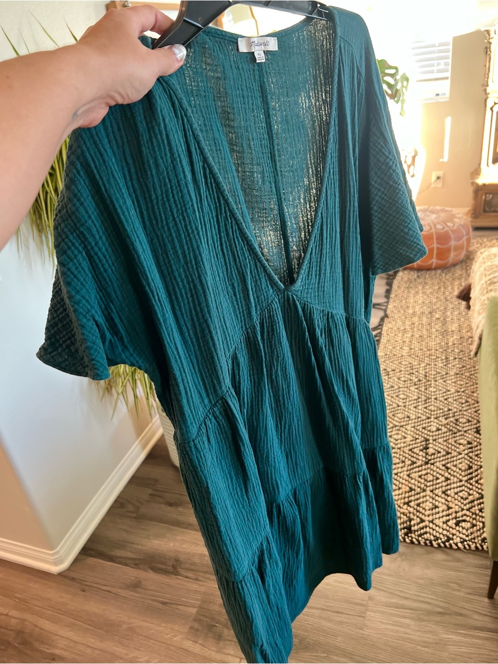 Madewell Teal Tiered V-Neck Gauze Tunic
